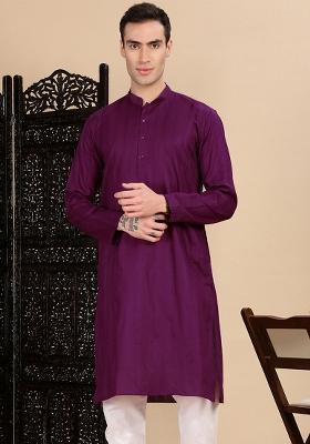 Purple Textured Cotton Kurta For Men