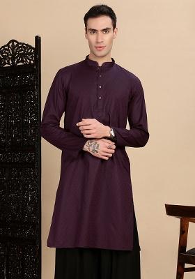 Wine Textured Cotton Kurta For Men