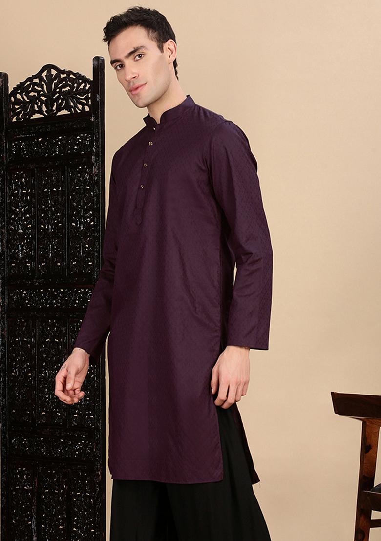 Wine Textured Cotton Kurta For Men