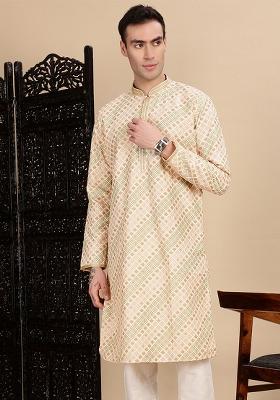 Deep Beige Sequins Cotton Kurta For Men