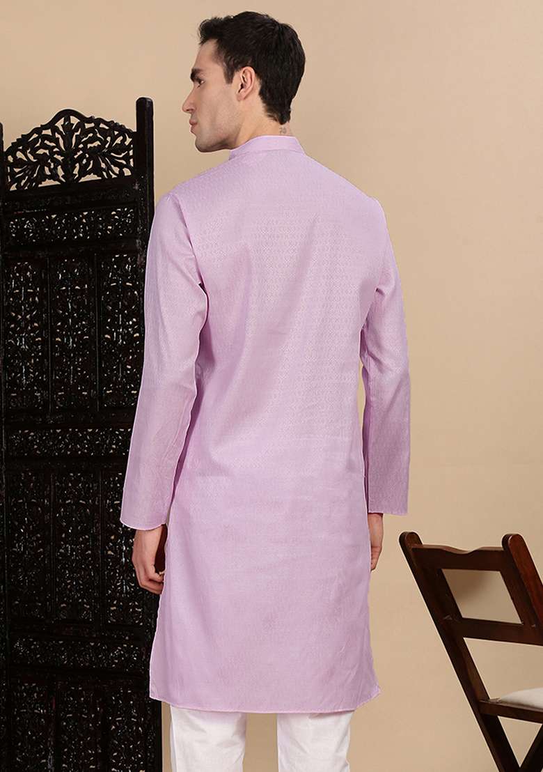 Mauve Textured Cotton Kurta For Men - Indya