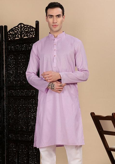 Mauve Textured Cotton Kurta For Men — view on Indya