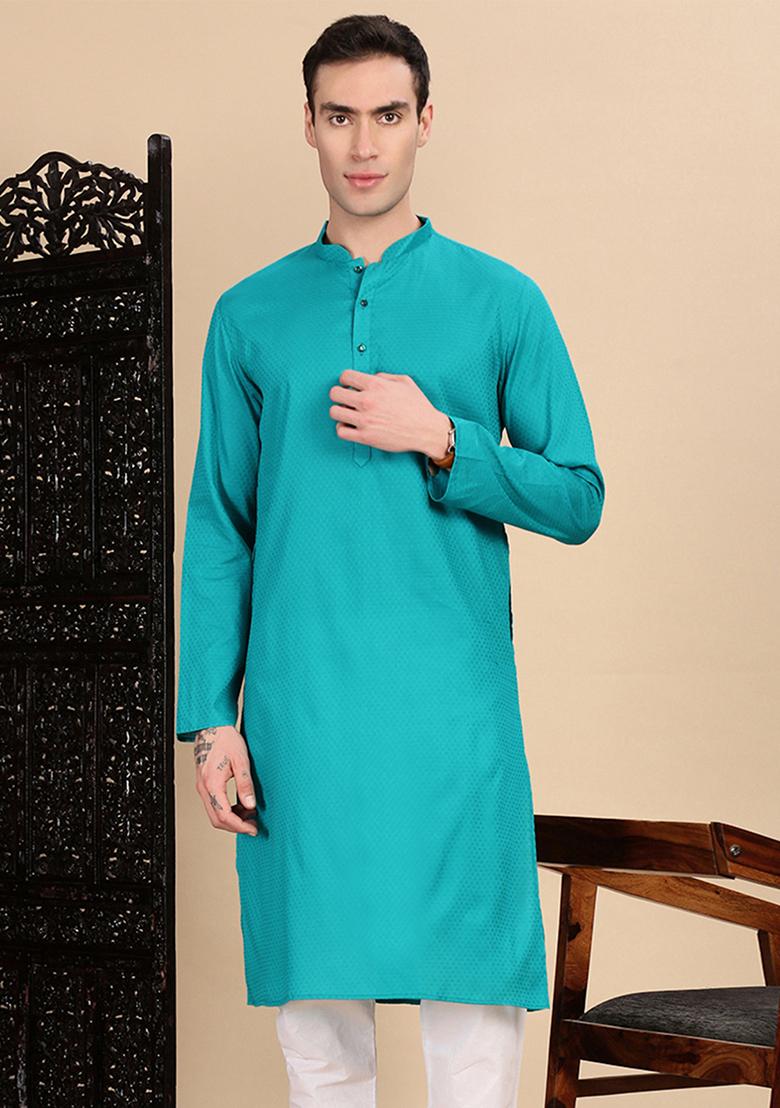 Ses Green Textured Cotton Kurta For Men