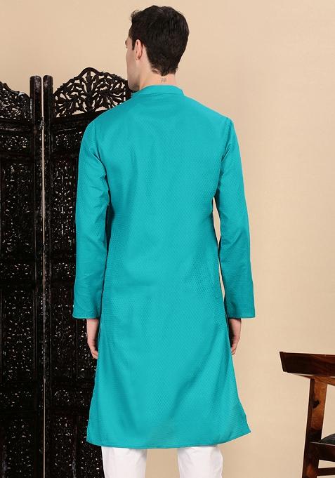 Ses Green Textured Cotton Kurta For Men