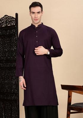 Purple Textured Cotton Kurta For Men