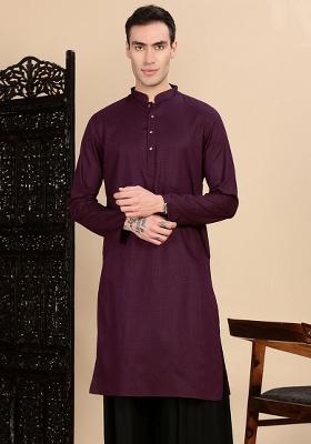 Purple Textured Cotton Kurta For Men