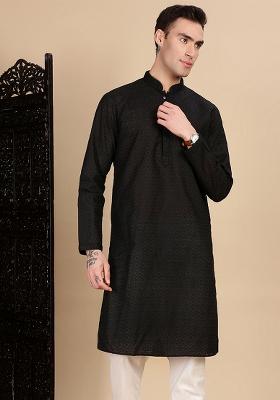 Black Chikankari Cotton Kurta For Men