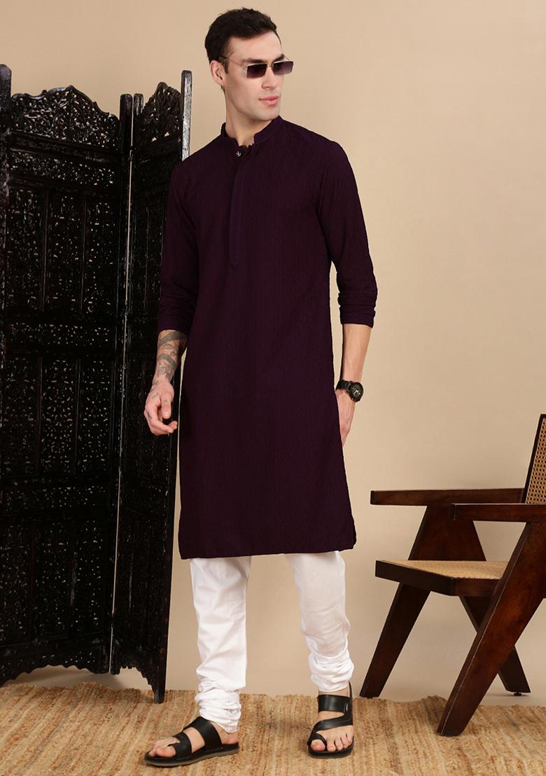 Purple Chikankari Cotton Kurta For Men