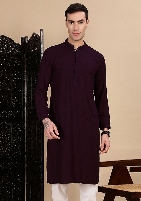 Purple Chikankari Cotton Kurta For Men — view on Indya