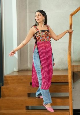 Pink Embroidered Georgette Kurti