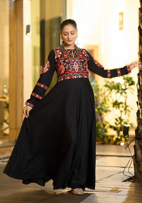 Black Embroidered Rayon Kurti