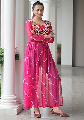Pink Embroidered Georgette Kurti