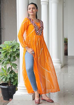 Yellow Embroidered Georgette Kurti