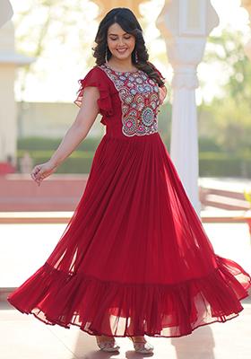 Maroon Embroidered Georgette Kurti