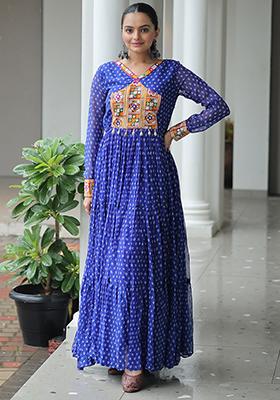 Blue Embroidered Georgette Kurti