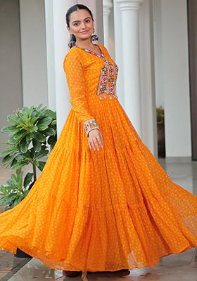 Yellow Embroidered Georgette Kurti