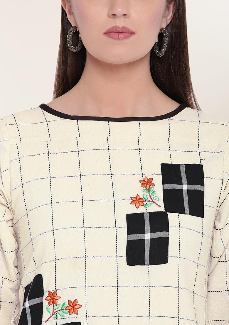 Cream Embroidered Cotton Kurta