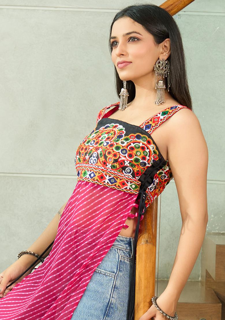 Pink Embroidererd Georgette Kurti