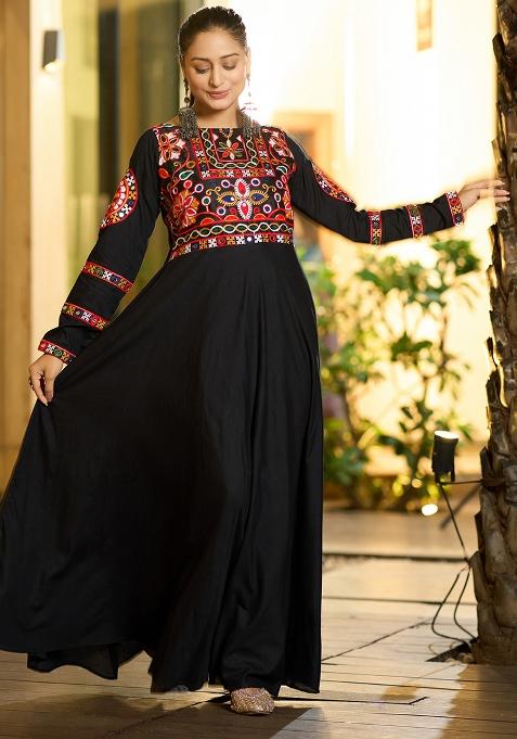 Black Embroidererd Rayon Kurti