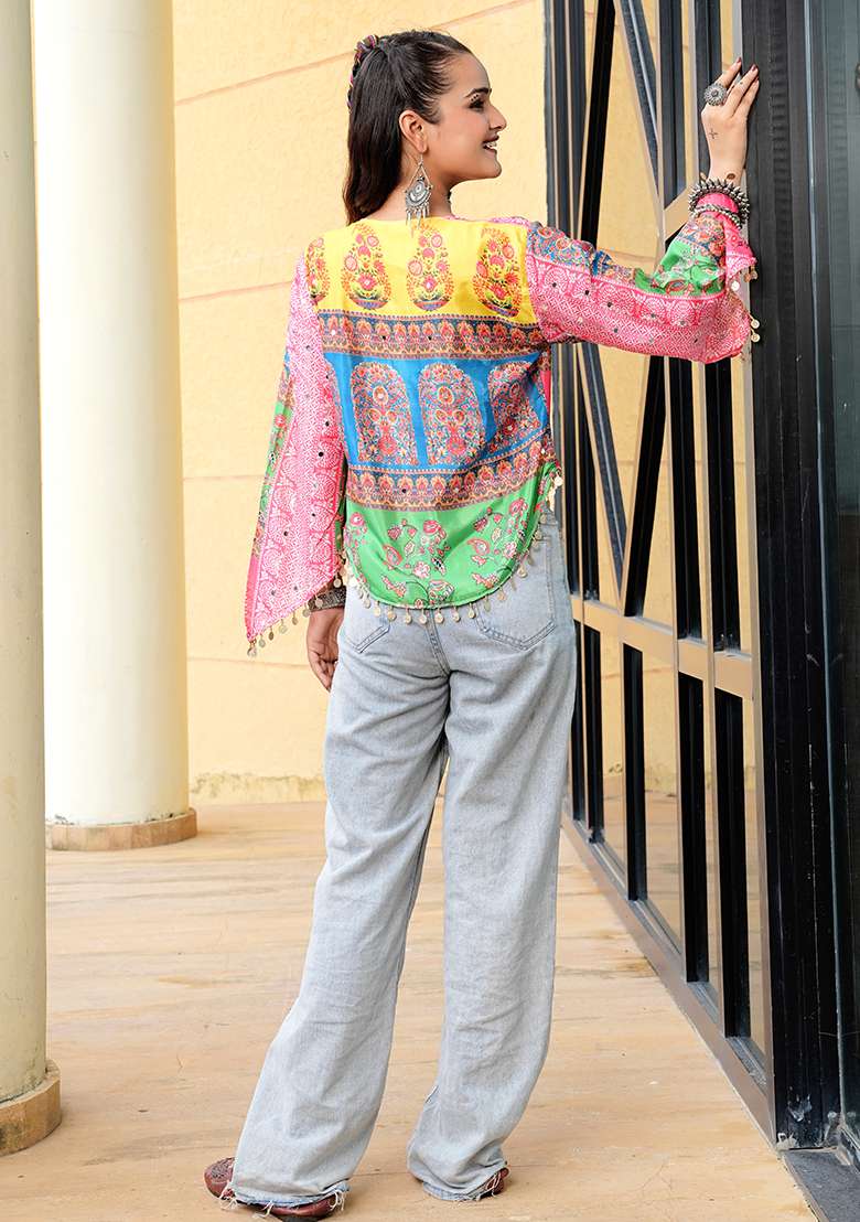 Multi Embroidererd Chinnon Kurti - Indya