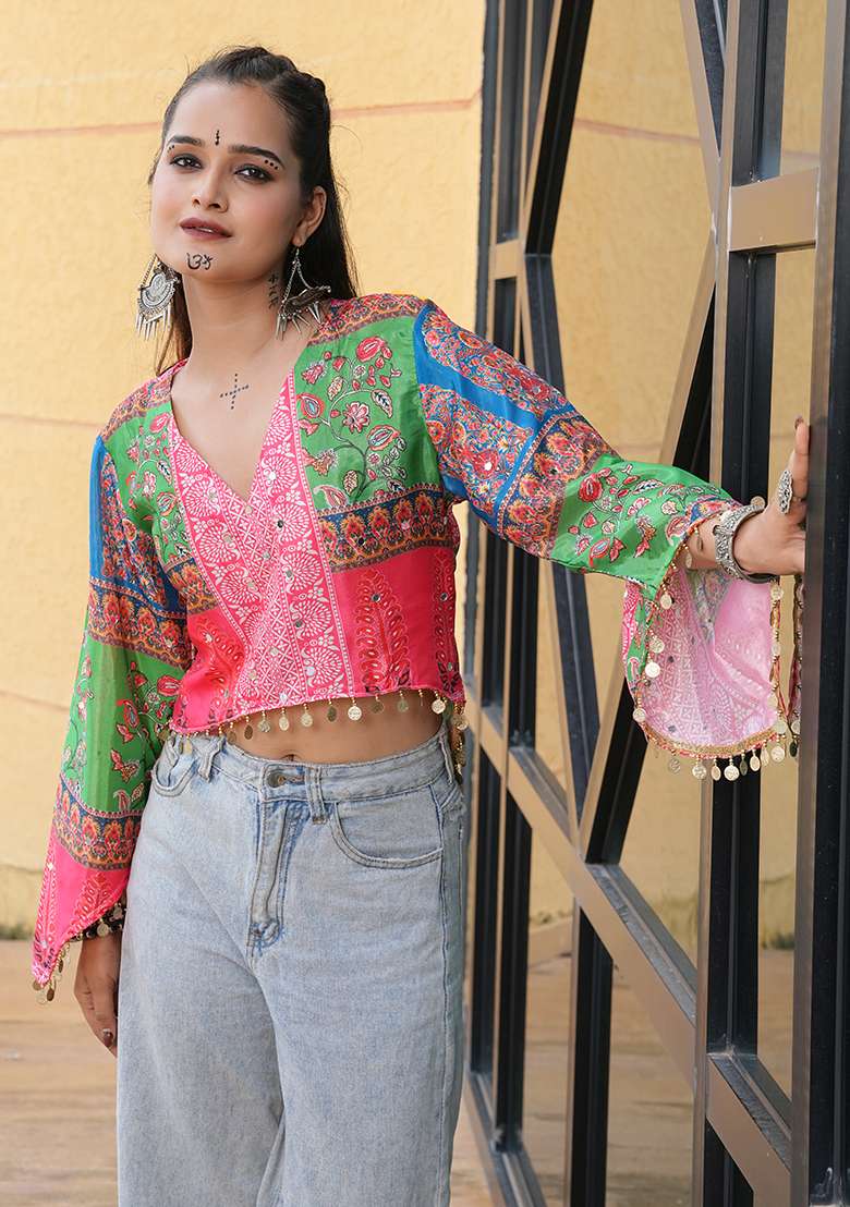 Multi Embroidererd Chinnon Kurti - Indya