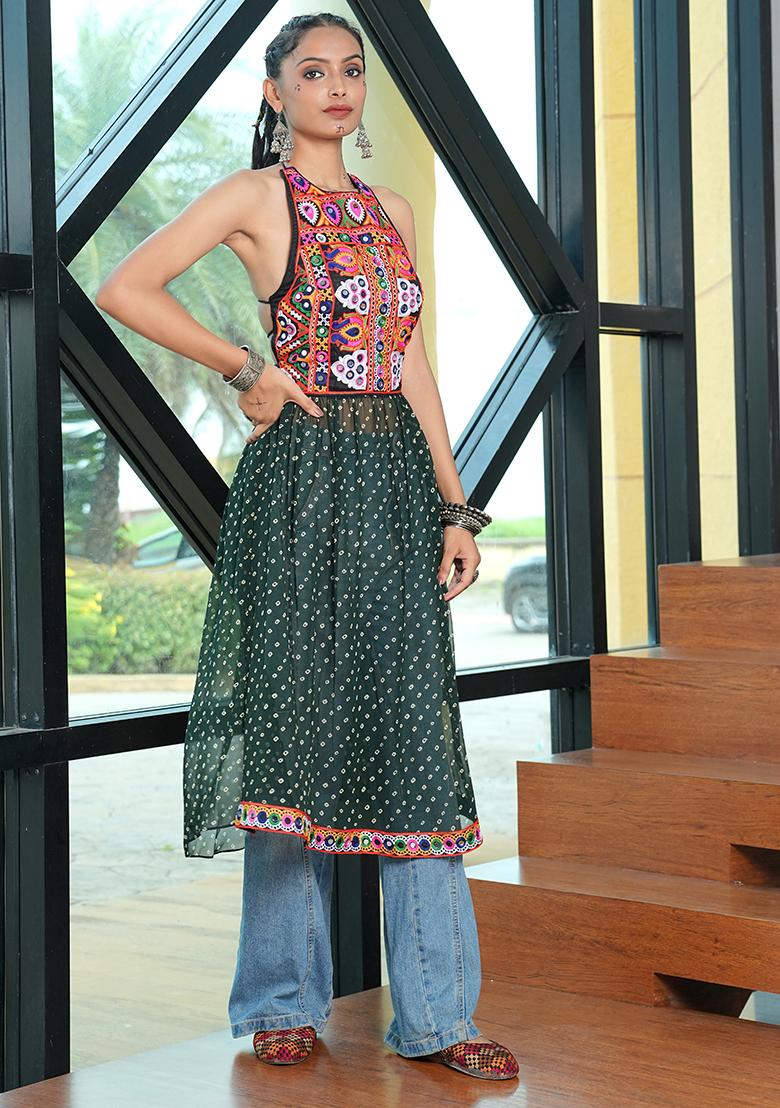 Green Embroidererd Georgette Kurti