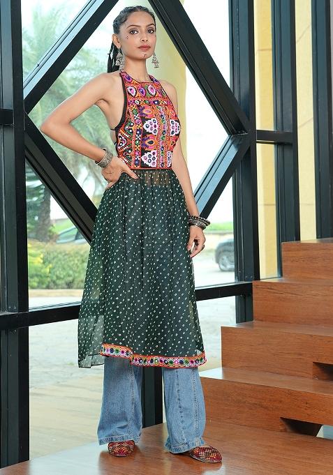 Green Embroidererd Georgette Kurti