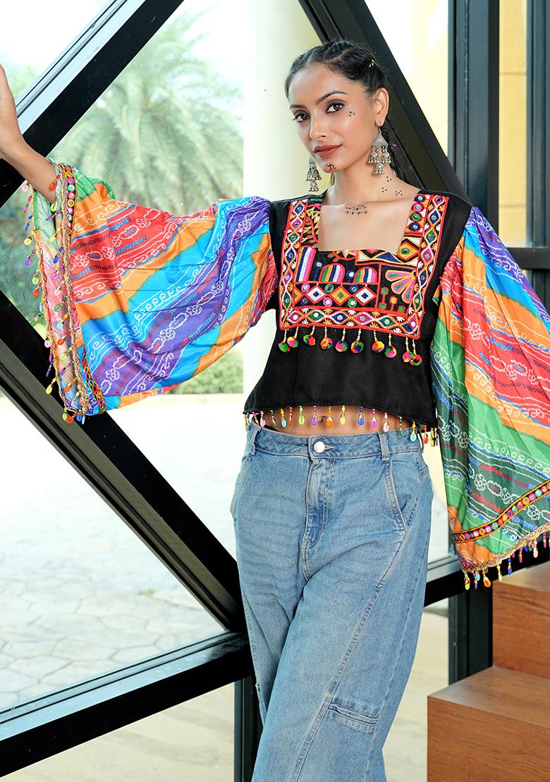 Multi Embroidererd Cotton Kurti - Indya