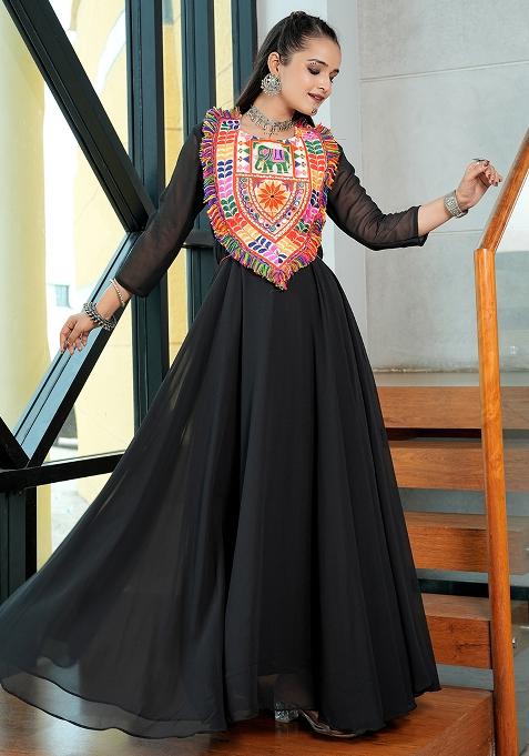 Black Embroidererd Georgette Kurti