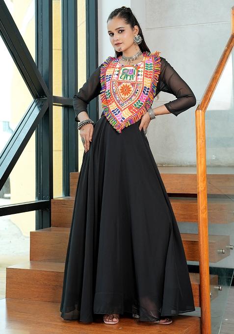 Black Embroidererd Georgette Kurti