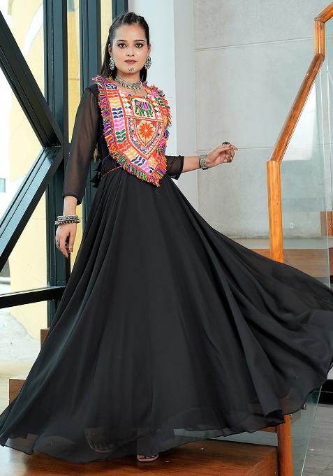 Black Embroidererd Georgette Kurti