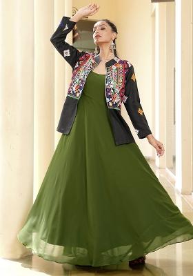 Mehendi Green Embroidererd Georgette Kurti