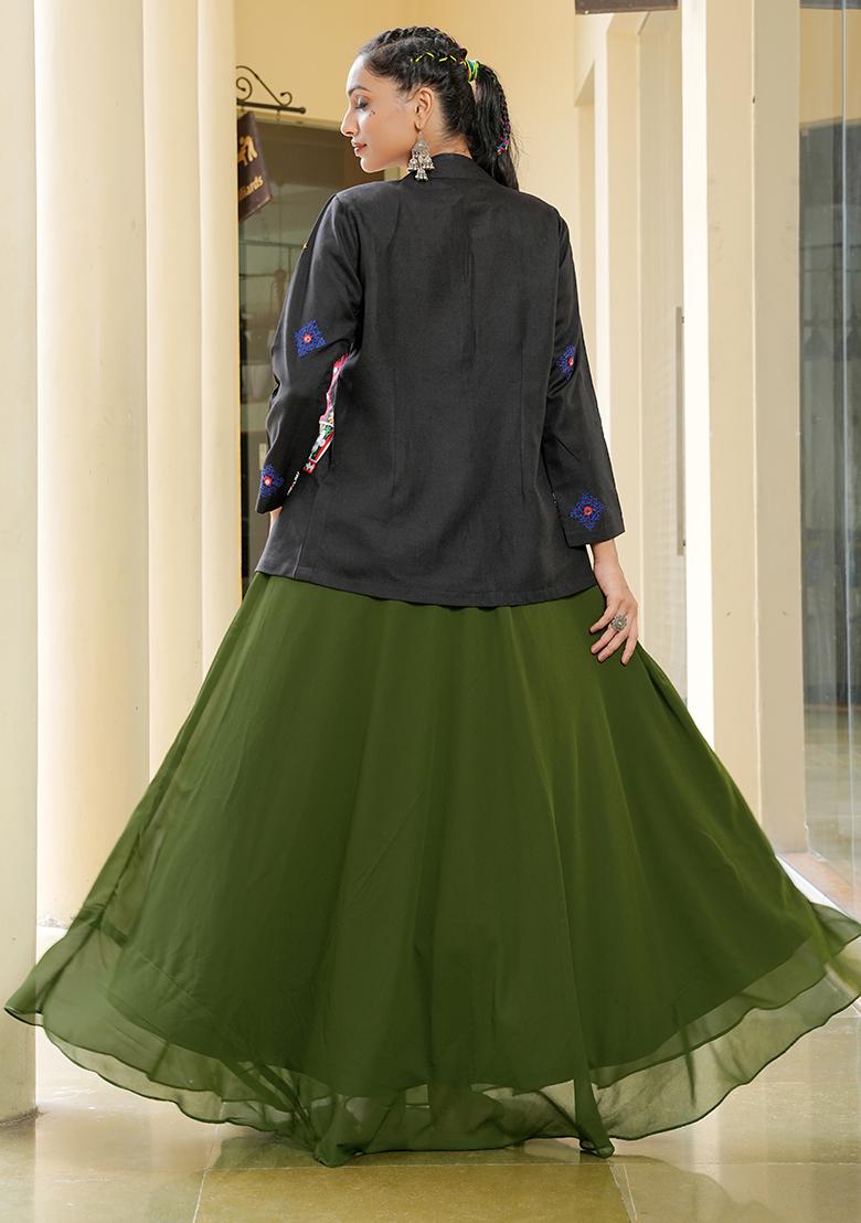 Mehendi Green Embroidererd Georgette Kurti