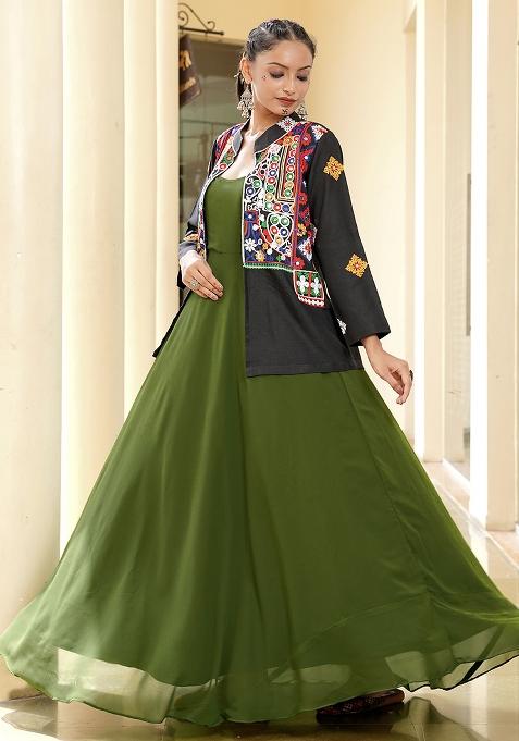 Mehendi Green Embroidererd Georgette Kurti
