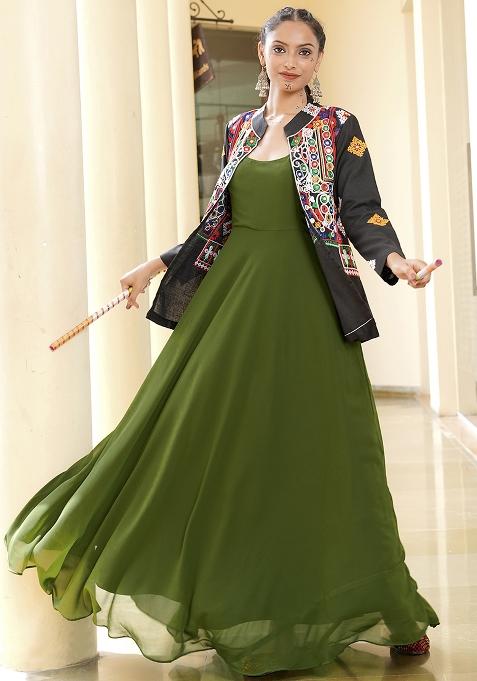 Mehendi Green Embroidererd Georgette Kurti