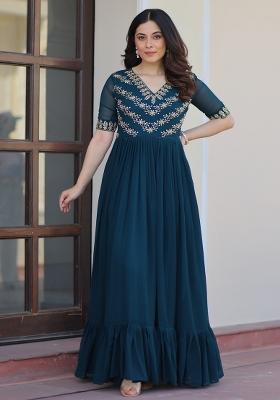 Rama Georgette Multithreaded Beads Embroidered Gown