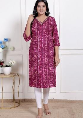 Magenta Bandhani Rayon Kurti