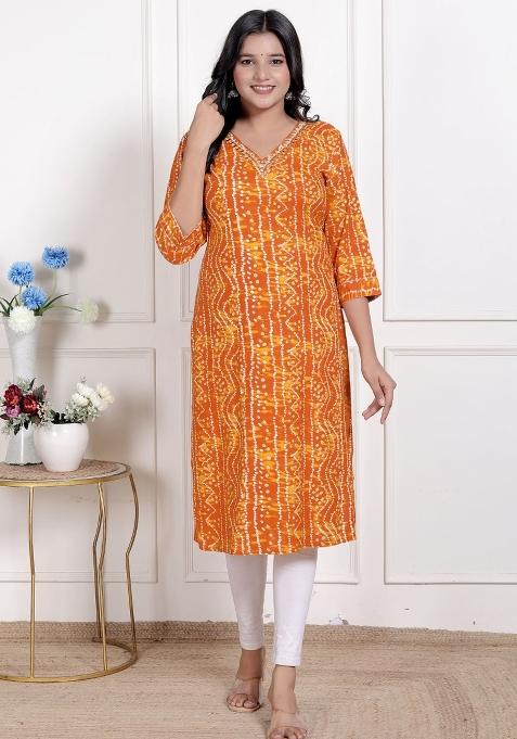 Yellow Bandhani Rayon Kurti