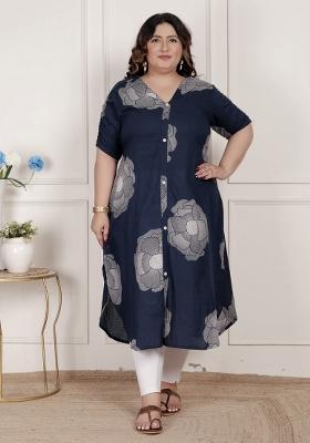 Blue Floral Cotton Kurta