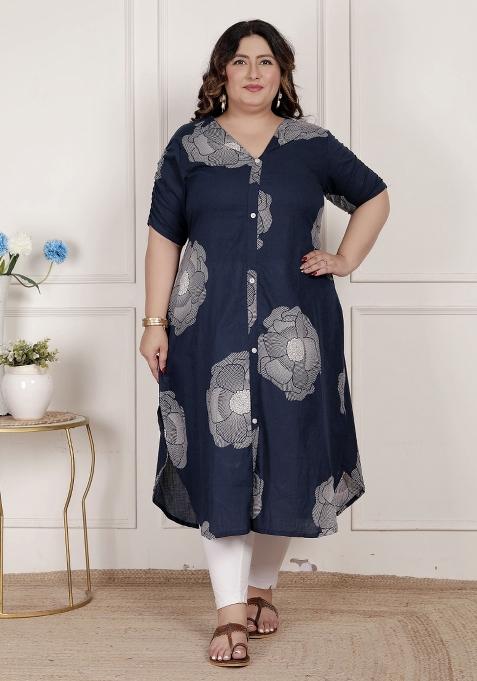 Blue Floral Cotton Kurta