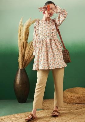 Multi Color Floral Print Crepe Top