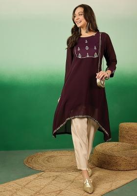 Purple Solid Georgette Kurti