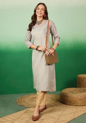 Light Grey Solid Cotton Kurti