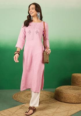 Peach Solid Cotton Kurti