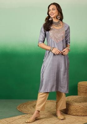 Grey Solid Viscose Kurti