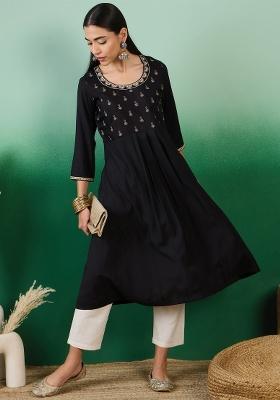 Black Jari Work Silk Kurti