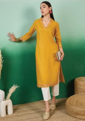 Yellow Floral Cotton Kurti