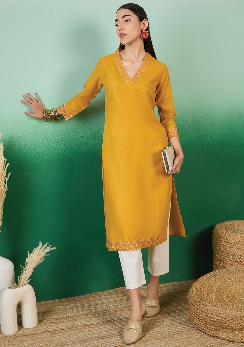 Yellow Floral Cotton Kurti