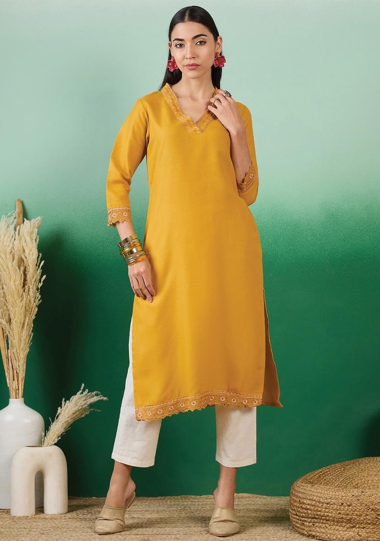 Yellow Floral Cotton Kurti