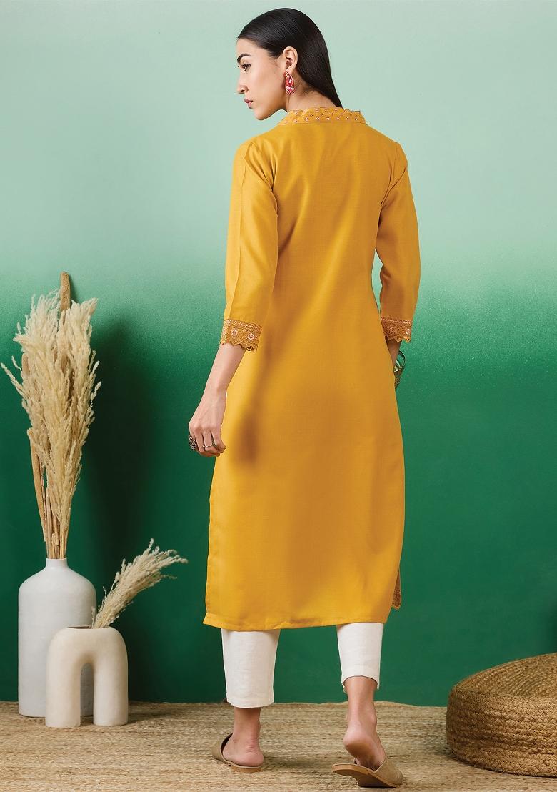 Yellow Floral Cotton Kurti